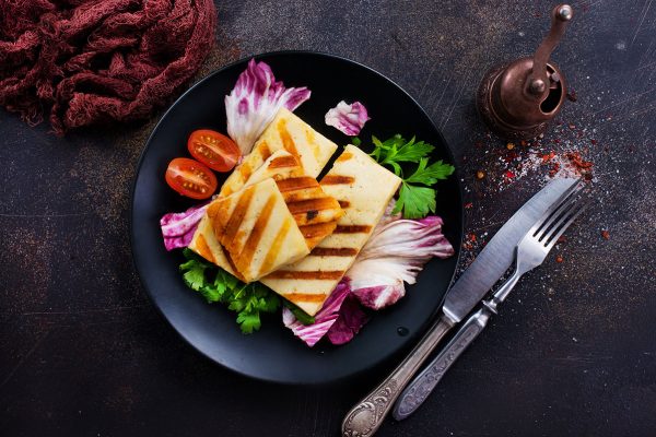 Grilled Halloumi Cheese salad with fresh vegetables